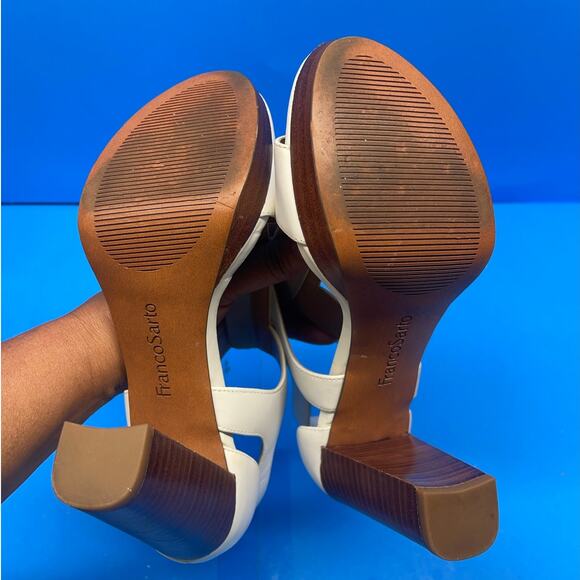 Franco Sarto Women's White Zipper Block Ankle Strap Heels Size 6 M - Picture 5 of 9